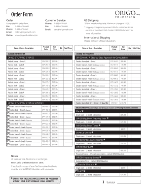 ORIGO Education Order Form