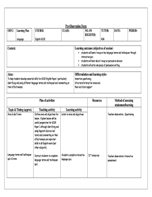 GCSE English Pre-Observation Form