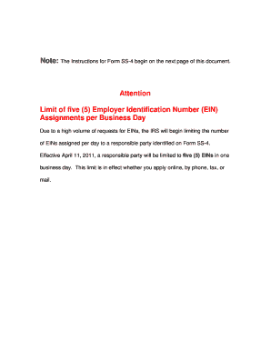 IRS Form SS-4 Instructions