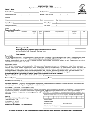 Owensboro Parks and Recreation Registration Form