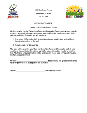 Owensboro Parks and Recreation Swim Test Permission Form