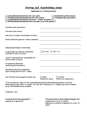Antrag auf Ausstellung eines Fischereischeines