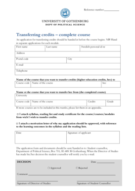 Swedish Credit Transfer Application Form