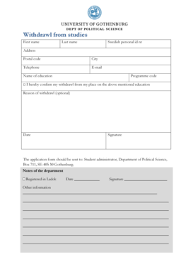 Withdrawal from Studies Form