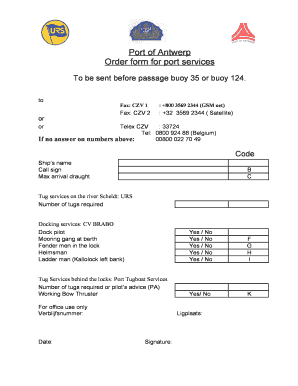Port of Antwerp Order Form for Port Services