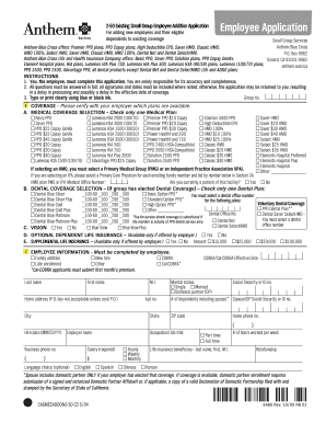 Anthem Blue Cross Small Group Employee Addition Application
