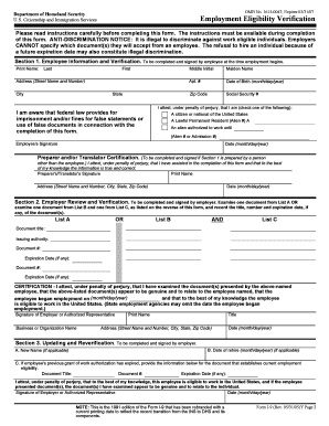 USCIS Form I-9 Employment Eligibility Verification