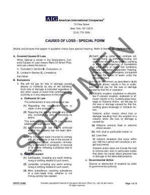 Fillable Online CAUSES OF LOSS - SPECIAL FORM - The Redwoods Group Fax ...