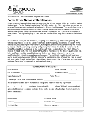 Driver Road Test Certification Form