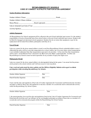 Reynoldsburg City Schools Athletic Participation Agreement
