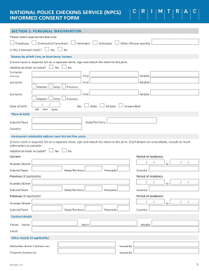 National Police Checking Service Informed Consent Form