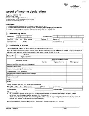 Proof of income declaration - Medihelp