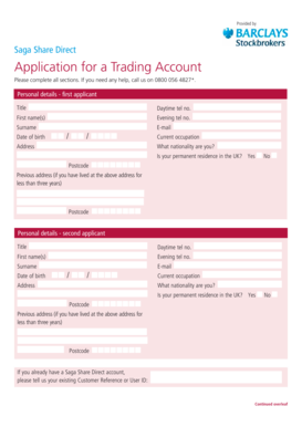 Saga Share Direct Trading Account Application