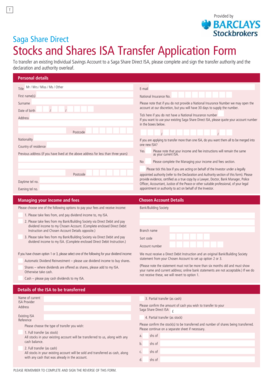 Saga Share Direct ISA Transfer Application Form