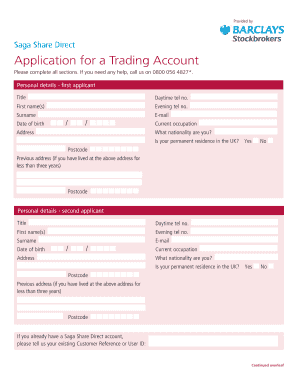 Saga Share Direct Trading Account Application