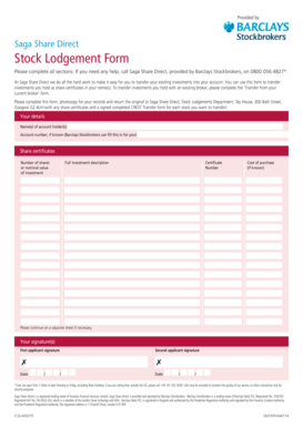 Saga Share Direct Stock Lodgement Form