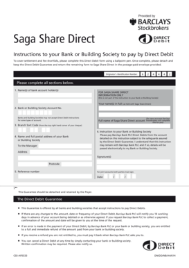 Direct Debit Form - Saga