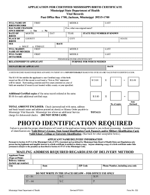 Mississippi Birth Certificate Application