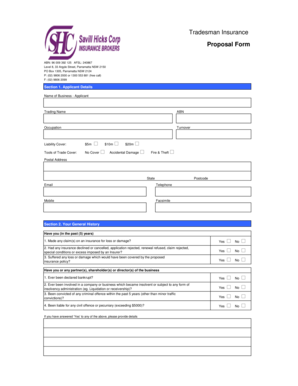 Tradesman Insurance Proposal Form