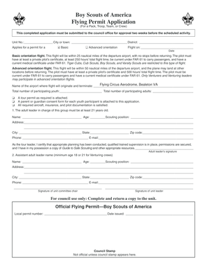 Boy Scouts of America Flying Permit Application