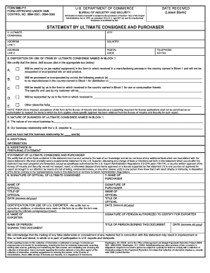 BIS-711 Statement by Ultimate Consignee and Purchaser