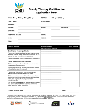 Beauty Therapy Certification Application Form