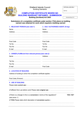 Scotland Completion Certificate