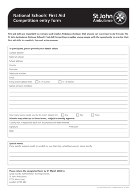St John Ambulance National Schools' First Aid Competition Entry Form