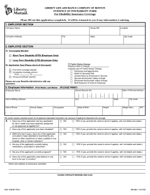 Liberty Life Disability Insurance Evidence of Insurability Form