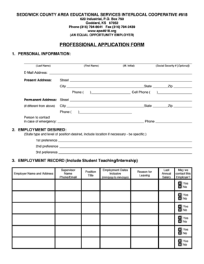 Professional Application Form