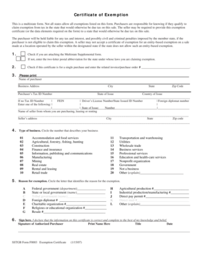 Certificate of Exemption