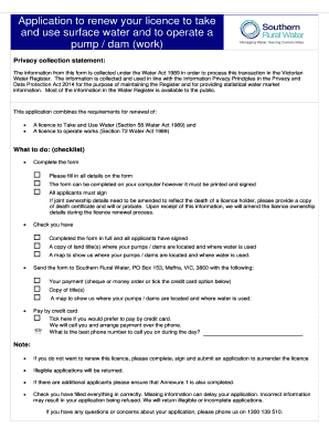 Victoria Surface Water Licence Renewal Application