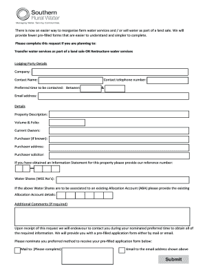 Water Service Transfer Request Form
