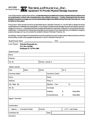 Physical Damage Insurance Agreement - Nicholas Financial, Inc.