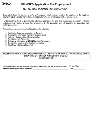 Driver Application for Employment