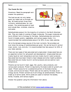 The Foods We Eat Worksheet