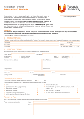 Teesside University International Student Application Form