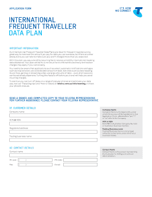Telstra International Frequent Traveller Data Plan Application