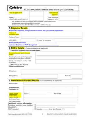 Telstra Basic Access Application Form