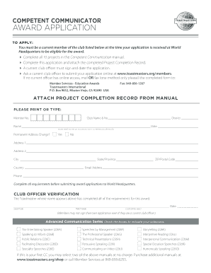 Competent Communicator Award Application