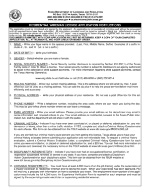 Texas Residential Wireman License Application