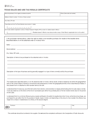 Texas Sales and Use Tax Resale Certificate