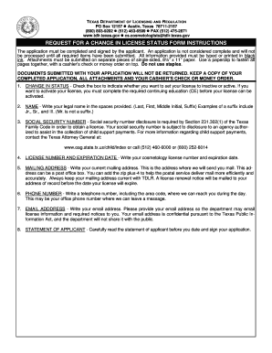 Texas Cosmetology License Status Change Form