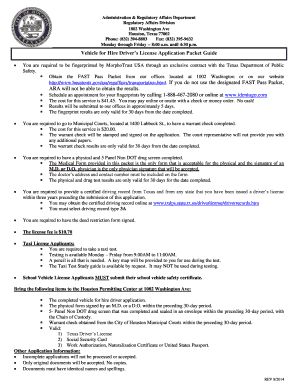 Vehicle for Hire Driver’s License Application