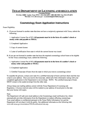 Texas Cosmetology License By Examination Application