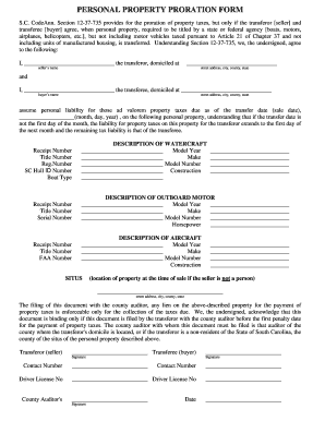 South Carolina Personal Property Proration Form