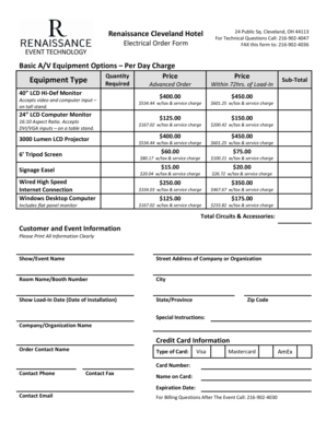 Renaissance Cleveland Hotel A/V Equipment Order Form