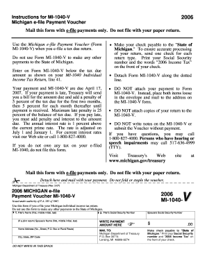 Michigan e-file Payment Voucher MI-1040-V 2006