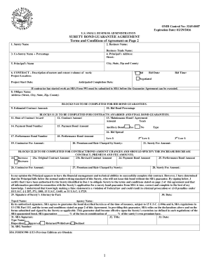 US Small Business Administration Surety Bond Guarantee Agreement