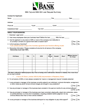 SBA 7(a) and 504 Loan Request Summary Form